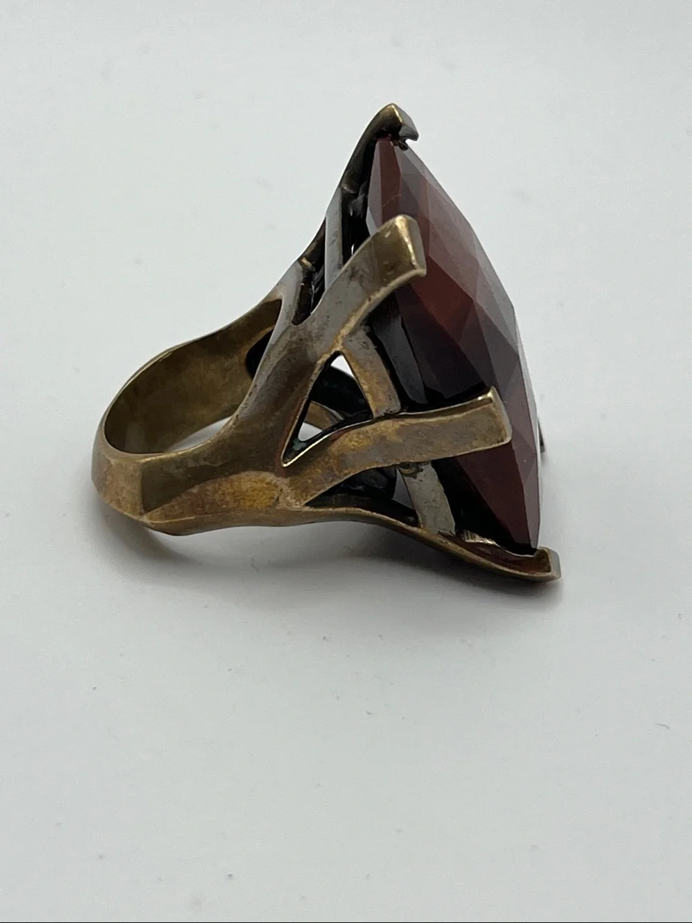 Bold Deep Reddish Brown Statement Brass Cocktail Ring